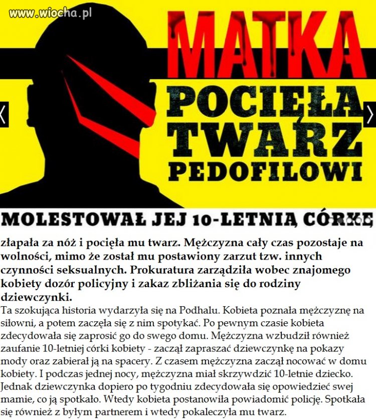 Pocięła twarz pedofilowi 