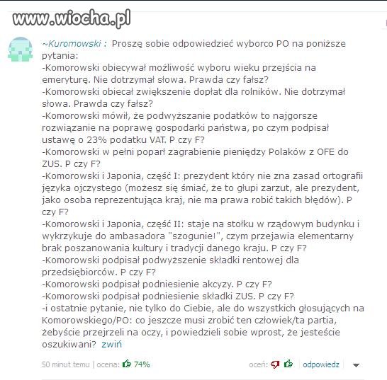 Proszę sobie odpowiedzieć wyborco PO 