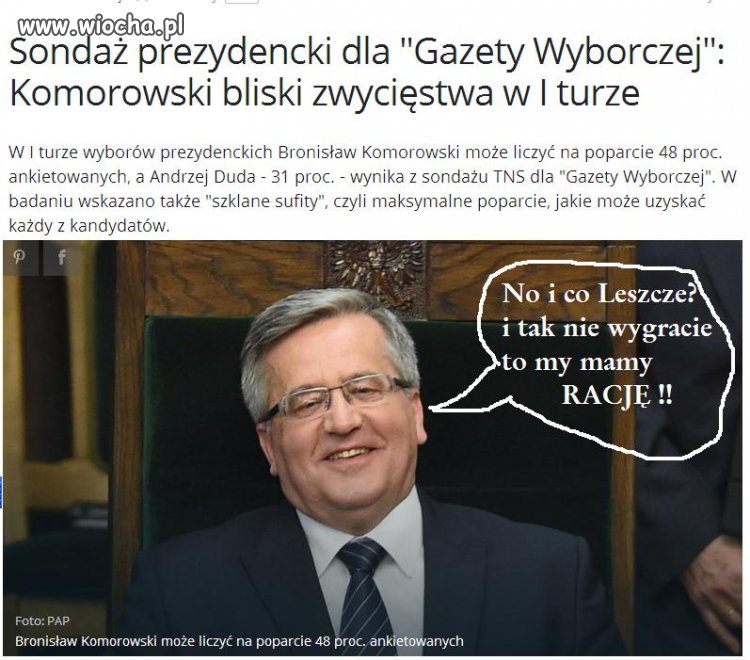 Sondaż dla GW Komorowski może wygrać w I turze 48%