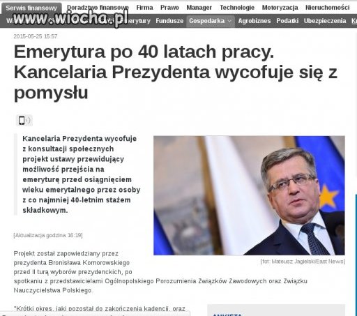 Emerytura po 40 latach pracy Kancelaria Prezydenta