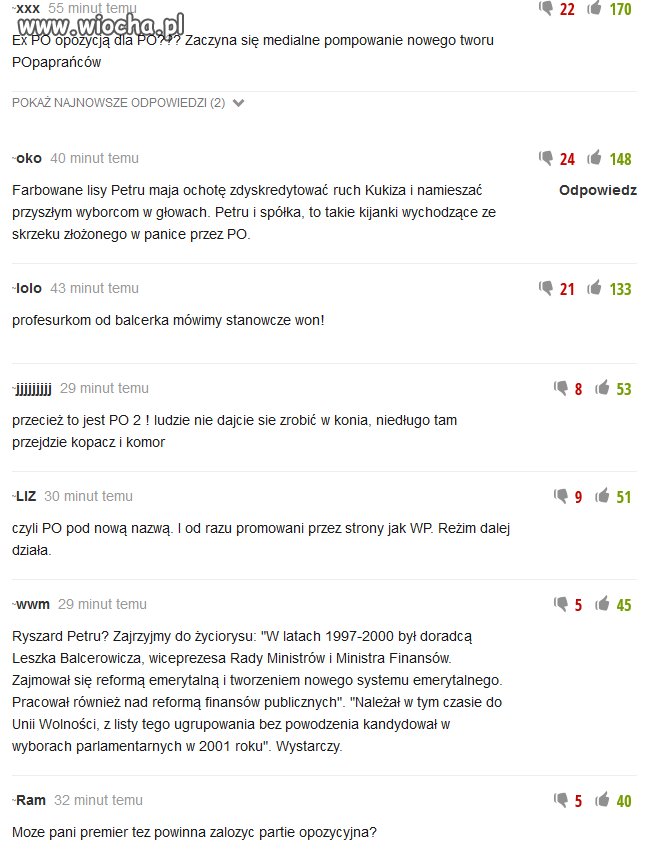 Oceny na WP (artykuł o nowej partii NowoczesnaPL)