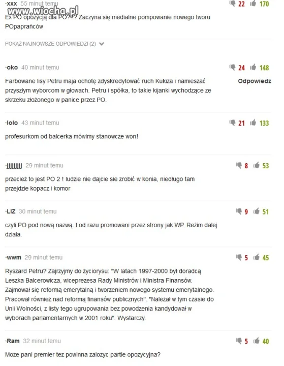 Oceny na WP (artykuł o nowej partii NowoczesnaPL)