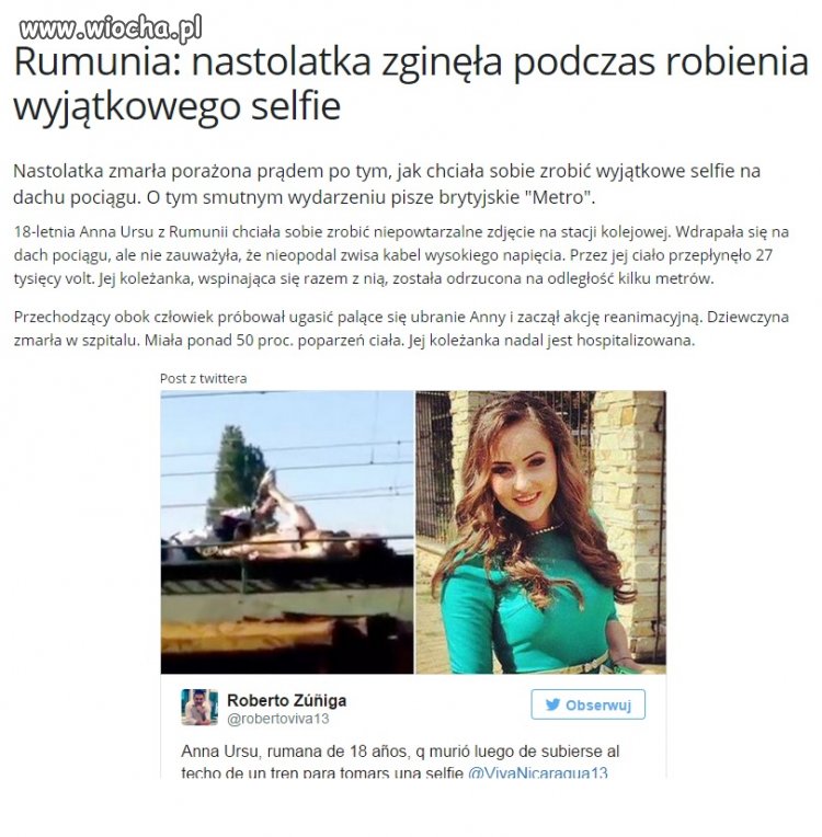 Śmierć podczas robienia selfie...
