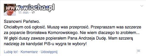 Oczekuję iż to oświadczenie Tomasz Karolak pojawi się dziś we wszystkich dziennikach, nieważne czy prawdziwe. Zawsze można potem przeprosić na Twitterze. 