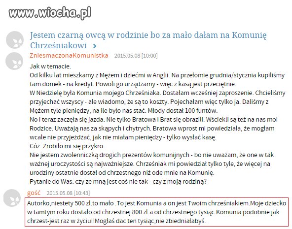 Dyskusje ile dać na komunię