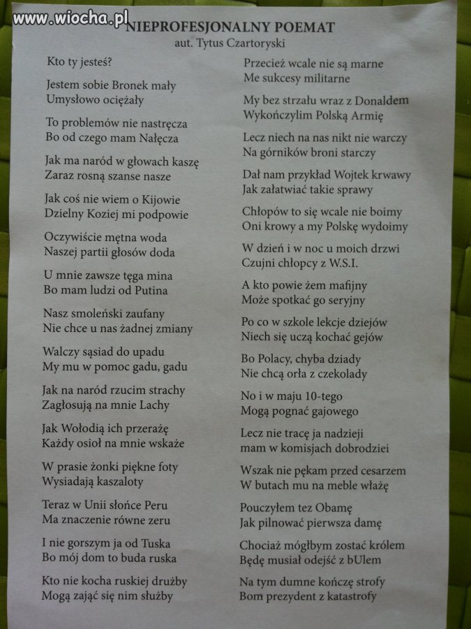 Gratulację dla autora poematu o Bronku