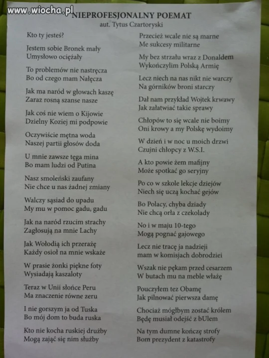 Gratulację dla autora poematu o Bronku