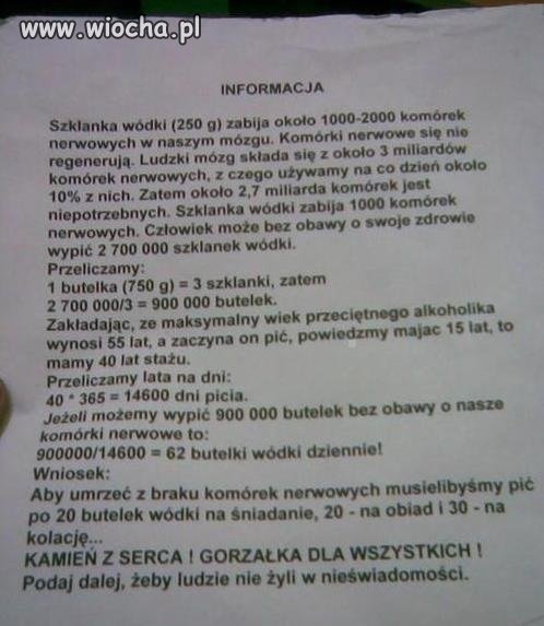 Szklanka wódki zabija około 1000-2000 komórek...