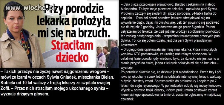 Straciła dziecko przez lekarkę 