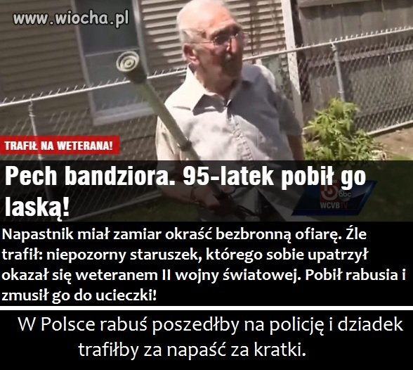 Staruszek pobił napastnika laską 