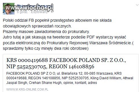 Stonoga donosie na Facebook Polska