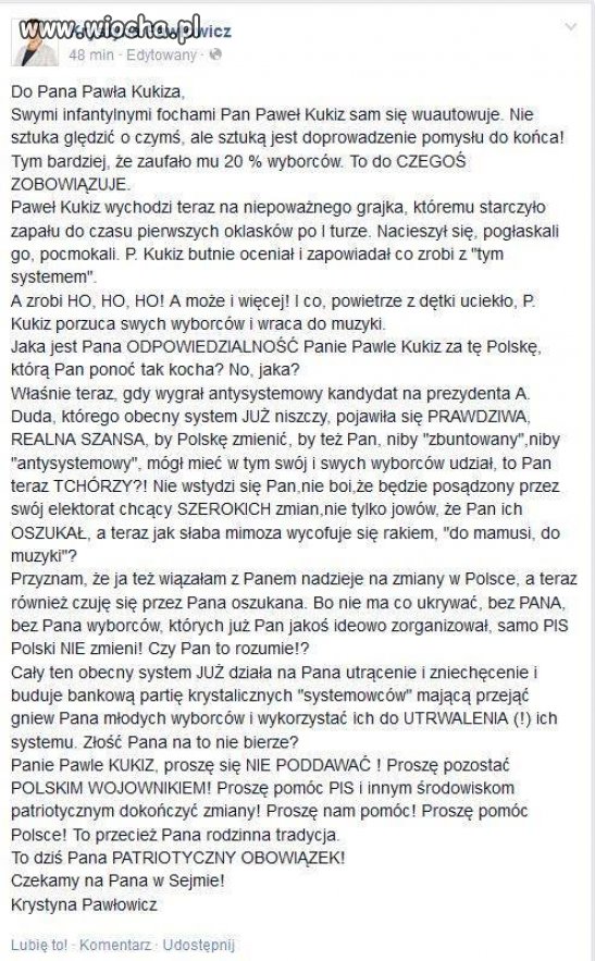 List do Pawła Kukiza. 