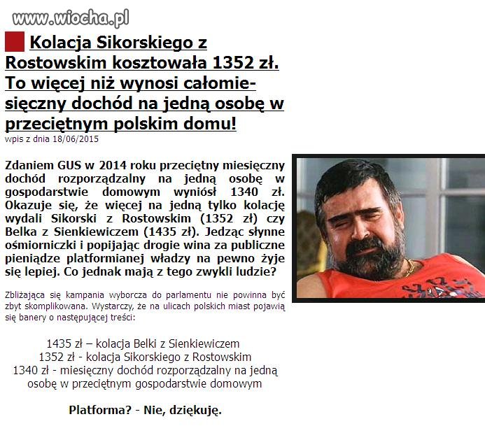 Kolacja za 1352 zł mają rozmach s...y