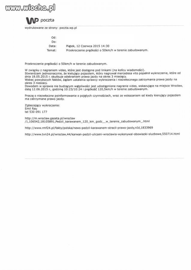Emil żada zabrania prawa jazdy Policjantom
