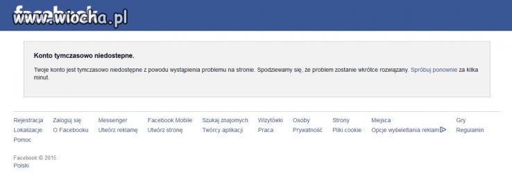 Facebook - konto tymczasowo niedostepne