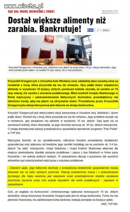 Bankrutuje, bo dostał większe alimenty niż zarabia
