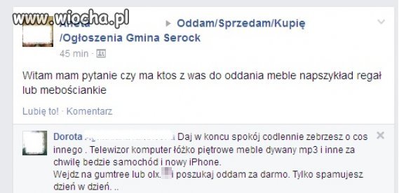 Dziewczyna chciała by wszystko za darmo