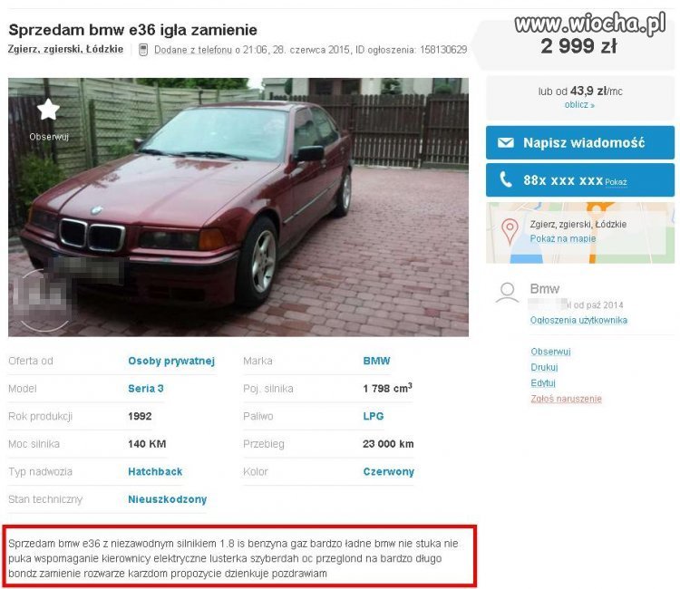 Ałtętyczne łogłoszenie łodnośnie Beemwu 