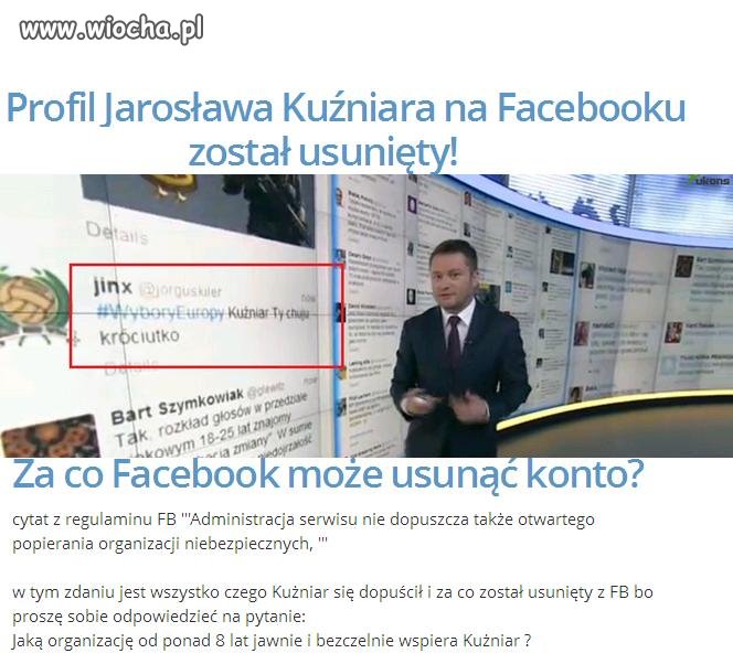 Kuźniar usunięty z Facebooka.