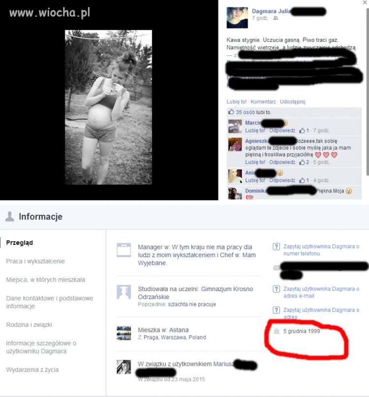 Dziecko w ciąży świeci brzuchem na fejsbuku