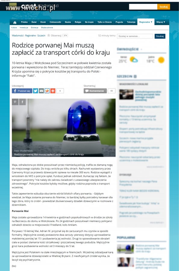 "Rodzice porwanej Mai muszą zapłacić . . .
