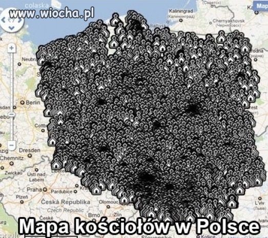 Mapa kościołów w Polsce 
