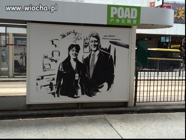 Monika Lewinsky i Bill Clinton na reklamie długopisów