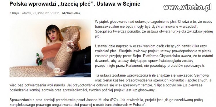 Sejm chce wprowadzić "trzecią" płeć. 