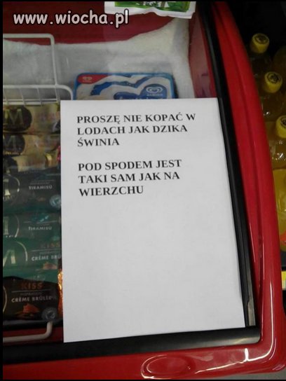 Kartka na lodówce w sklepie 