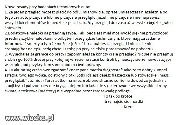 Nowe zasady co do przegladów technicznych aut