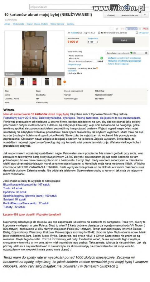 10 Kartonów z ubraniami byłej