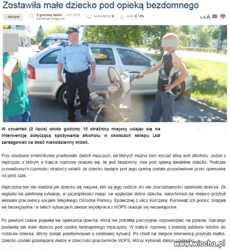 Opiekunka zostawiła dziecko pod opieką bezdomnego