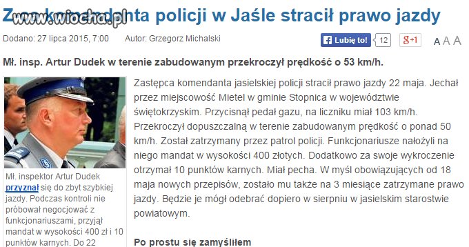 Z-ca komendanta policji stracił prawo jazdy