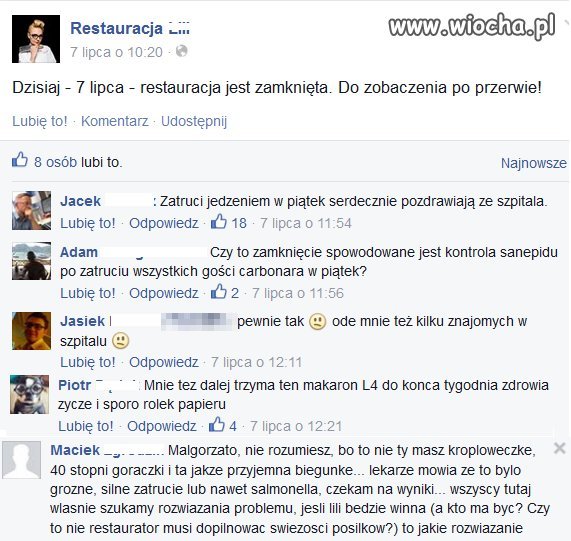 Pacjenci zatruci jedzeniem w restauracji