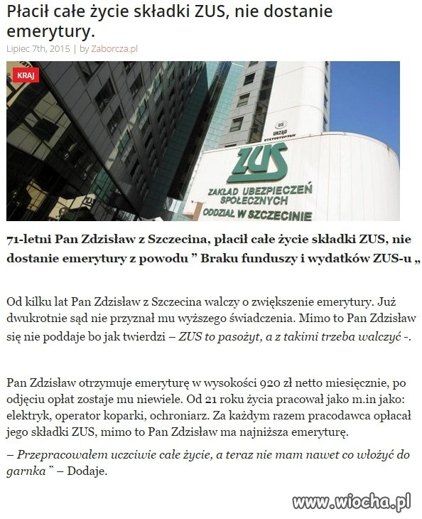 Nie dostanie emerytury