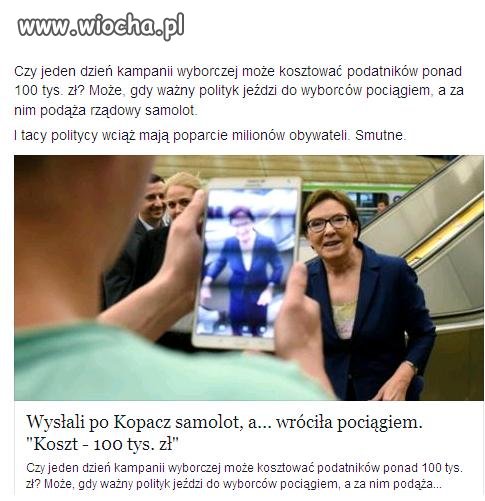Wysłali po Kopacz samolot a wróciła pociągiem.