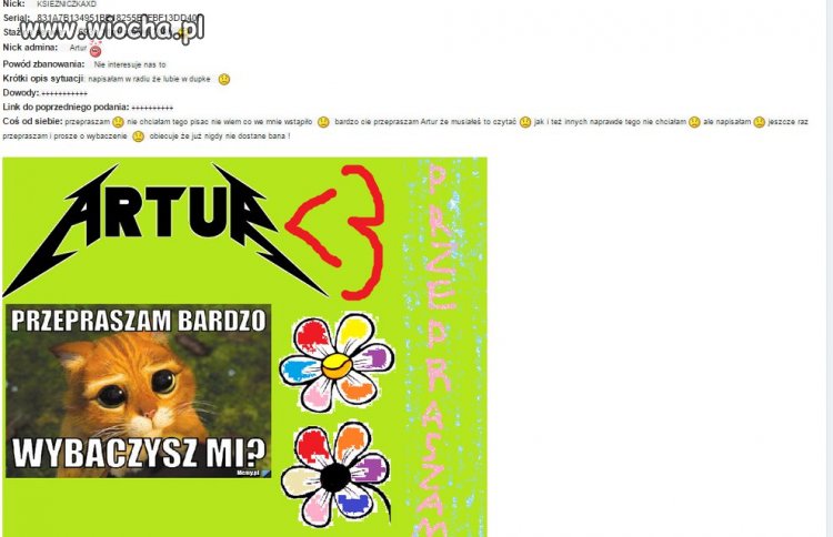 Prośba pewnego użytkownika o unban z forum.