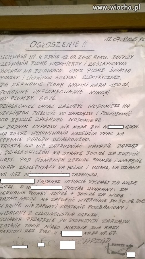 Uchwała zarządu ogródków działkowych