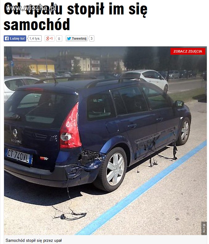 Samochód stopił się we Włoszech..