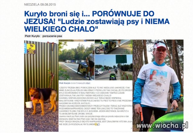 Biega z JPII na piersi... a pieska wyrzucił