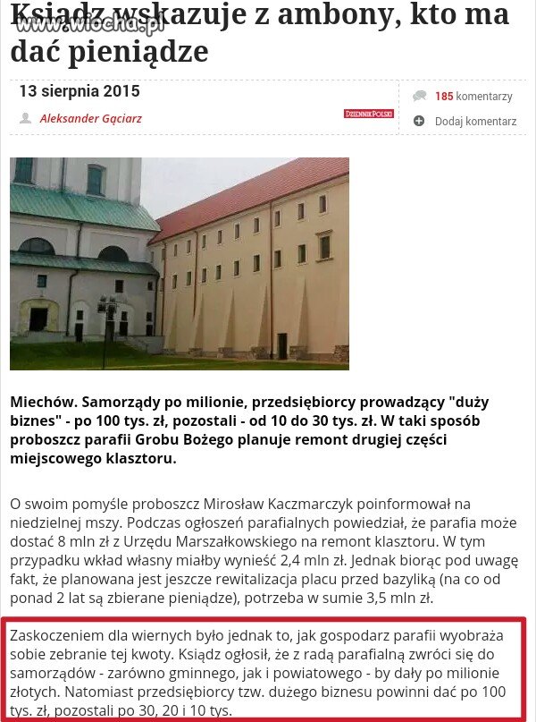 Ksiądz każe, dać trzeba...100 tys? Pikuś!