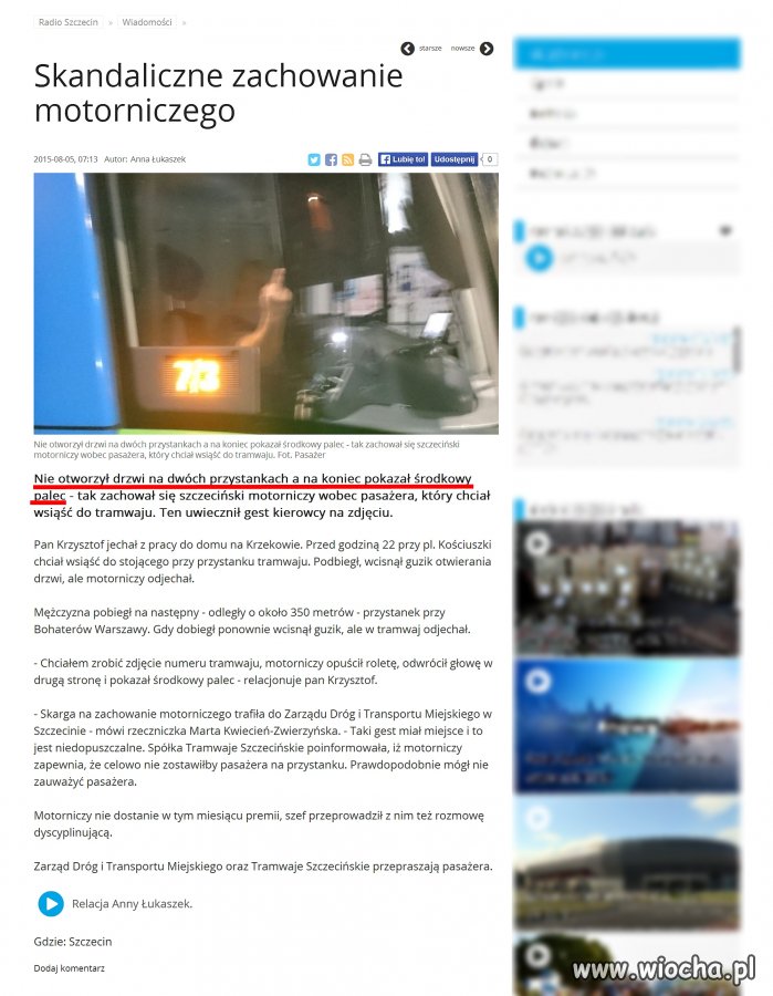 Pokazał środkowy palec