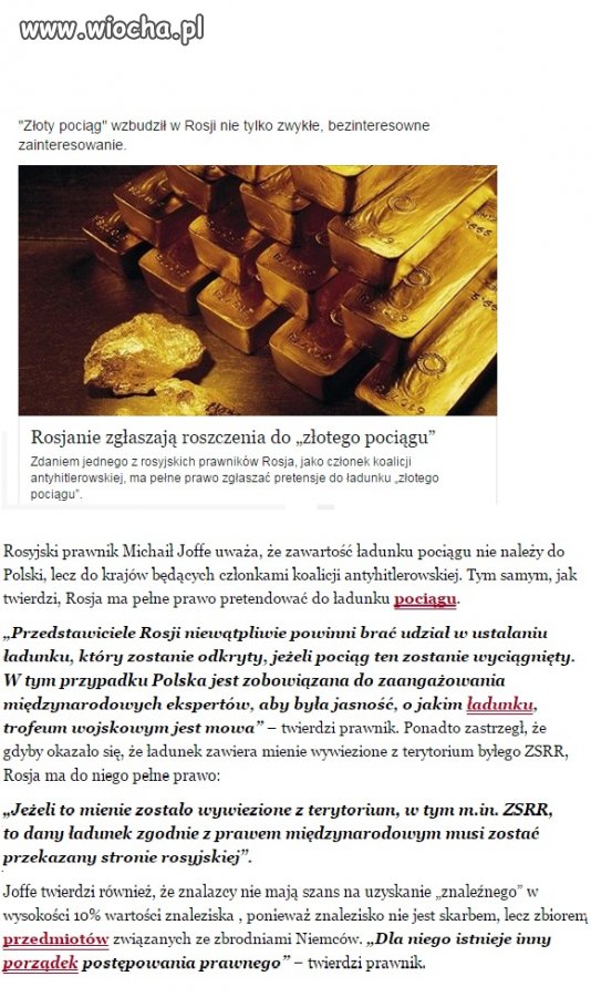 Rosja już pacha swoje łapska po złoto z pociągu.