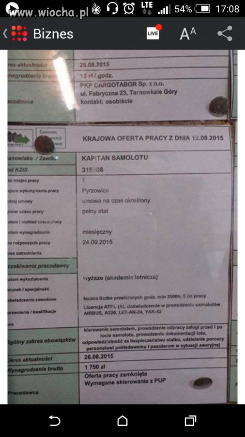 Praca - kapitan samolotu