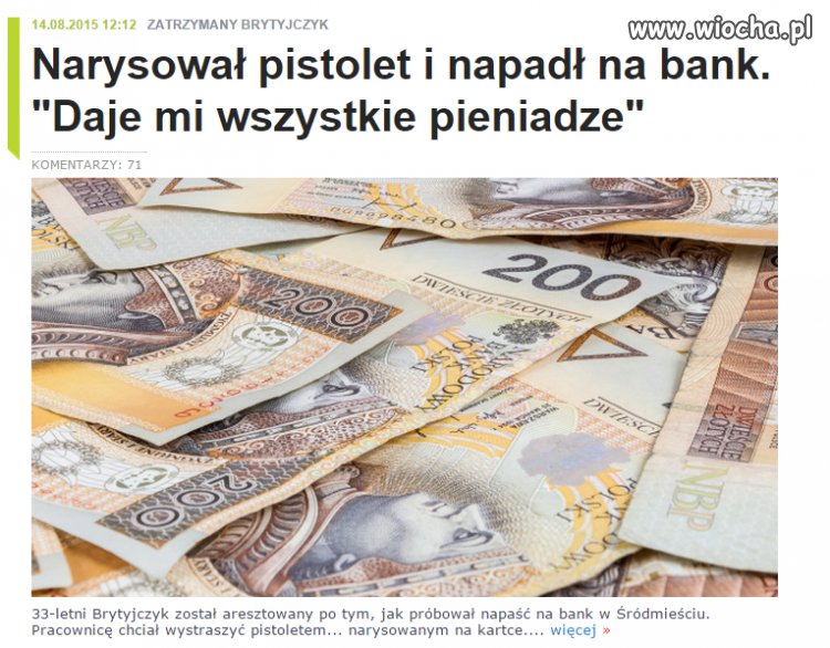 Narysował pistolet i napadł na bank.