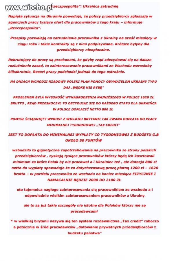 DOPŁATA DO MIEJSC PRACY ALE TYLKO DLA EMIGRANTÓW