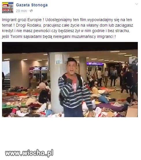 Imigrant pokazuje że zetnie wam głowy.