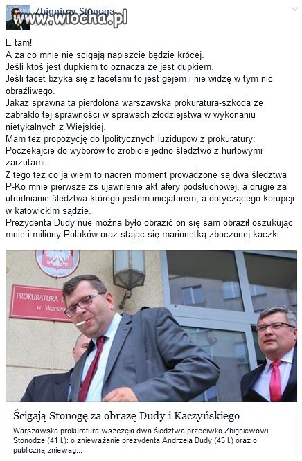 Prokuratura polityczna -za obrazę ścigają z urzędu