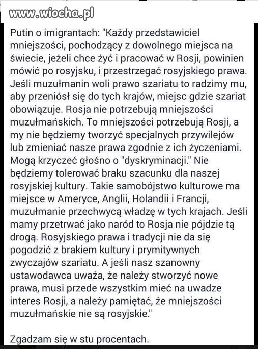 Jak najbardziej zgadzam się z Putinem 
