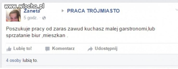 Szuka pracy od zaras.